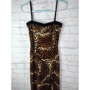 Vtg PerSeption Dress Velvet Leopard Print Maxi Size L USA Rock N Roll Vixen Y2k
